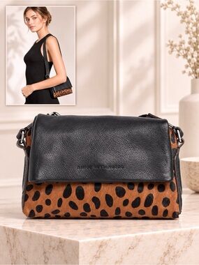 AIMEE KESTENBERG Genuine Leather Mini Crossbody Calf Hair Cheetah Inner Pocket